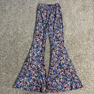 Floral Bell-Bottom Pants - Blue and Pink